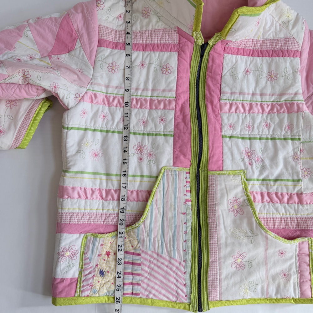 Handmade Upcycled Pink Floral Print Quilt Jacket Size M/L - Picture 12 of 16